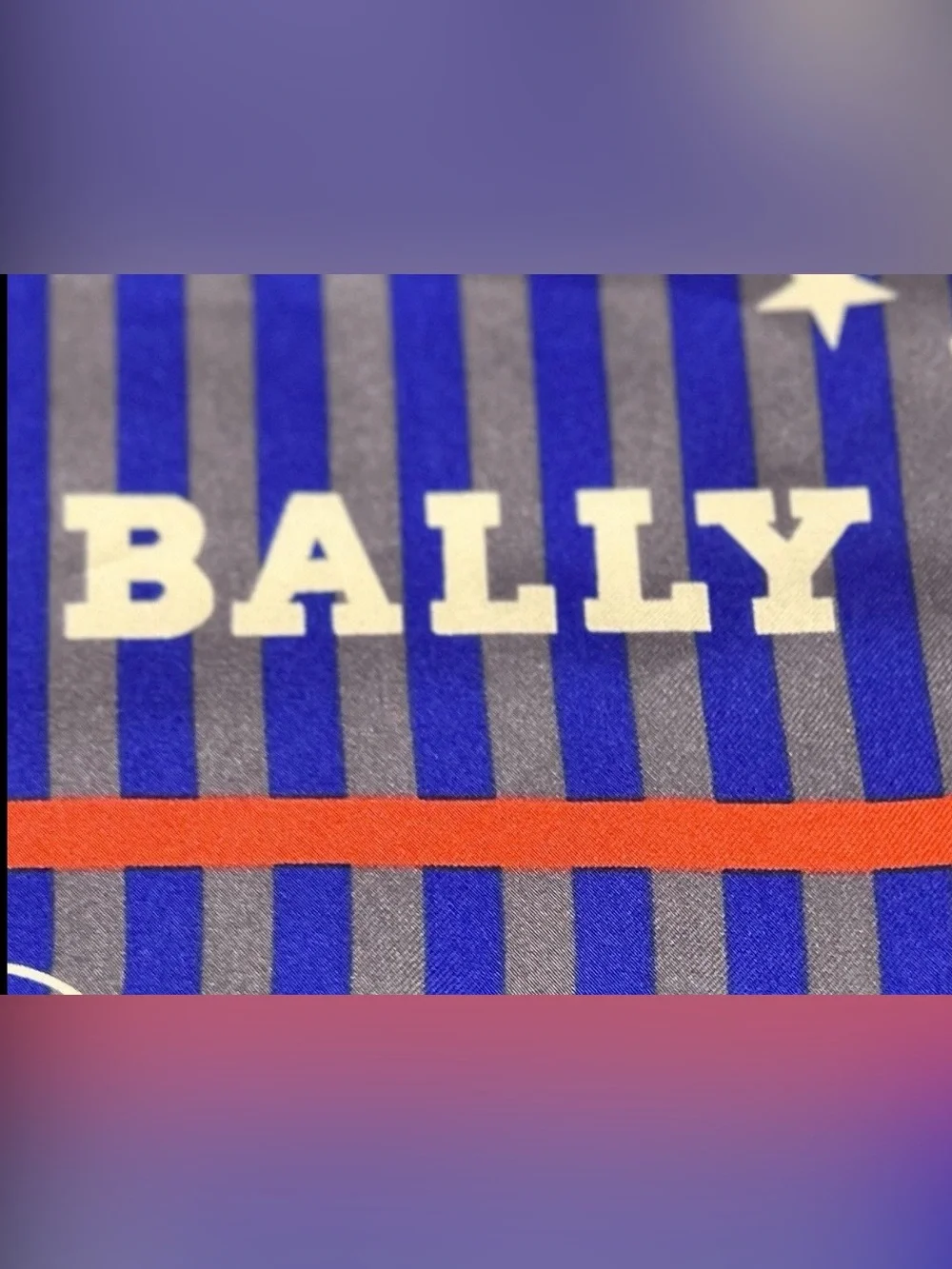 Vintage Bally Stars & Orchid Silk Scarf Blue Red Hand Rolled Made in Italy 34x34